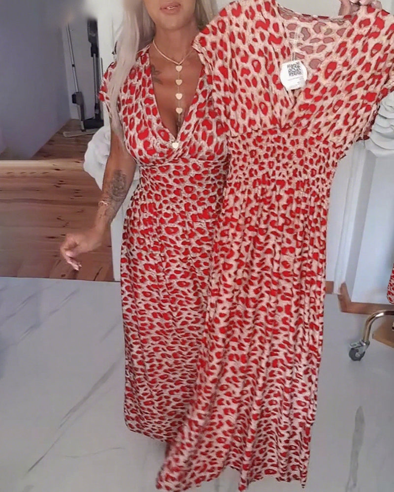 AMÉLIA™ | Robe maxi léopard élégante à col V