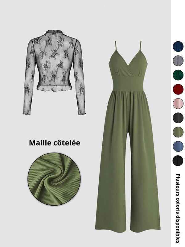 Maëlys | Ensemble combinaison & haut en dentelle uni