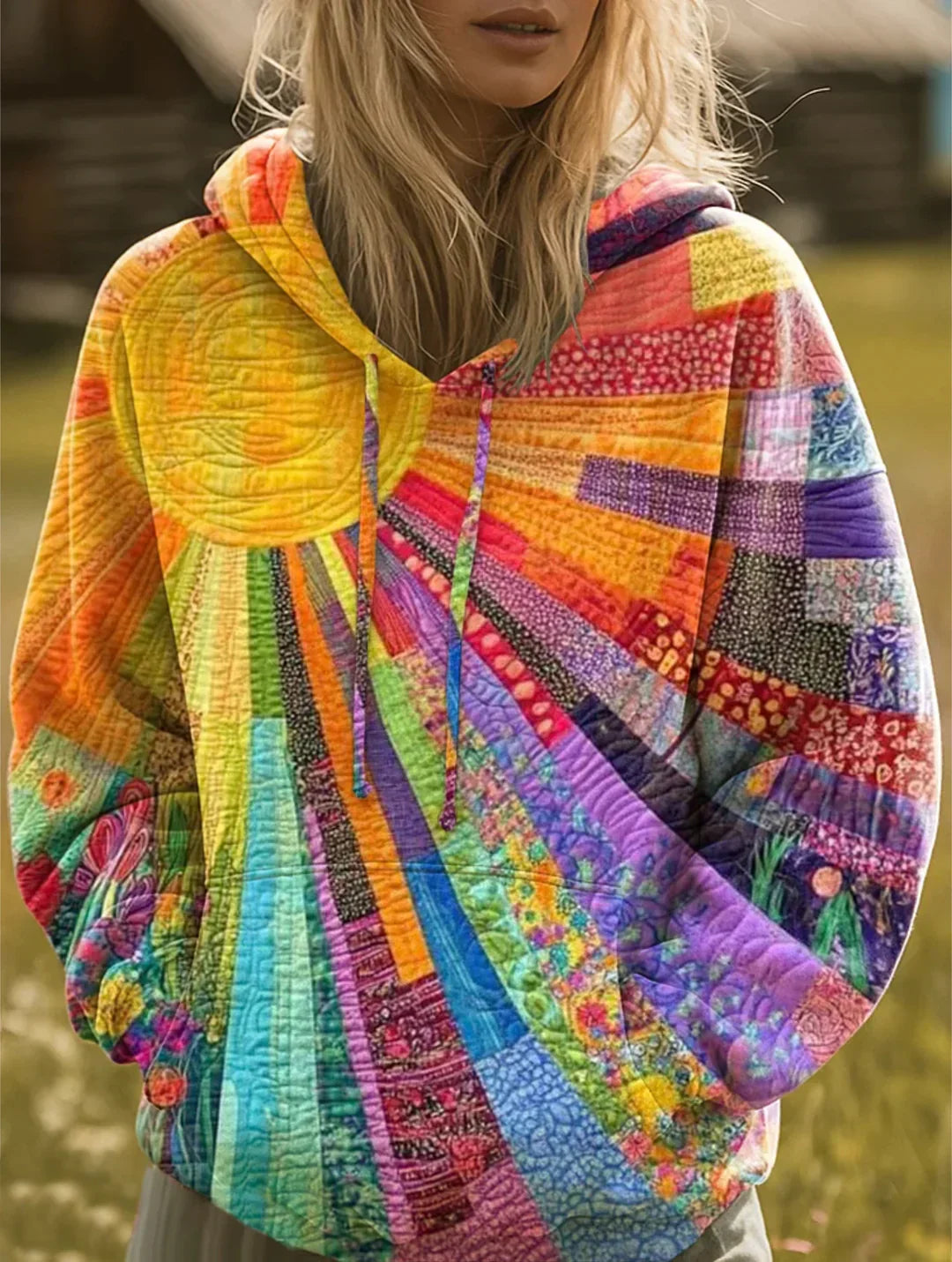 Laura™ – Hoodie bohème multicolore à patchwork